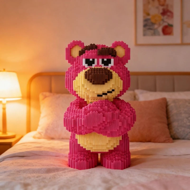 Disney Lotso Strawberry Bear Micro Building Blocks Set 7340PCS 39cm Large Size Bricks Toys for Kids Adults Gift Figure Model