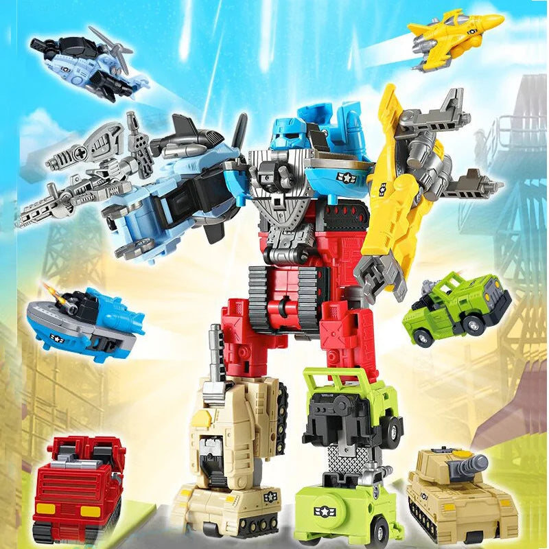 6 IN 1 Car Transformation Combined Robot Action Figure Tank Truck Deformation Constructor Model  Assembly Toys For Children