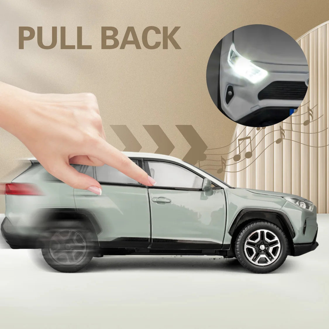 Model Car 1/32 RAV4 Alloy Diecast Collectible Toy Car with Light and Sound Toy Vehicle Door Can Be Opened for Boys Kids Toddler