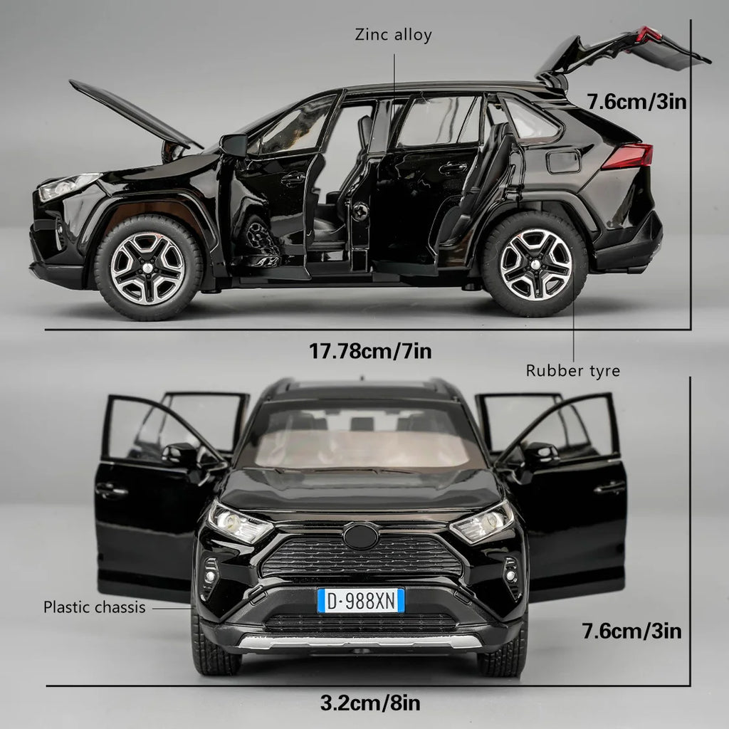 Model Car 1/32 RAV4 Alloy Diecast Collectible Toy Car with Light and Sound Toy Vehicle Door Can Be Opened for Boys Kids Toddler
